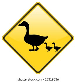 Duck crossing warning sign with glossy effect