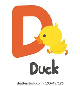 Duck with D letter for kids