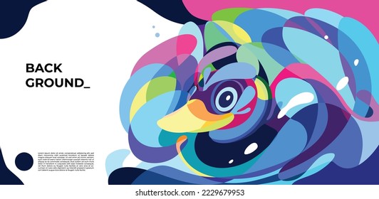 duck design with dots and geometric shapes Colorful Abstract Banner Template with Dummy Text for Web Design, Landing Page, banners, posters and Printables.