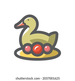 Duck dish apple Vector icon Cartoon illustration.