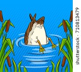 Duck dives into the pond pop art retro vector illustration. Avoiding problems metaphor. Comic book style imitation.