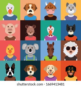 Duck, Dog, Cow, Cat, Pig, Mouse, Chicken, koala, horse, sheep vector icons