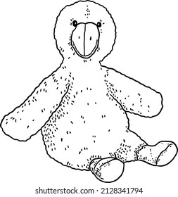 Duck Doll Animal Soft Toy Hand Drawn Line Art Illustration