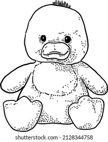 Duck Doll Baby Animal Soft Toy Hand Drawn Line Art Illustration