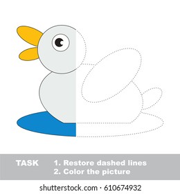 Duck. Dot to dot educational game for kids, task is to trace and color the colorless half.