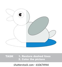 Duck. Dot to dot educational game for kids, task is to trace and color the colorless half.