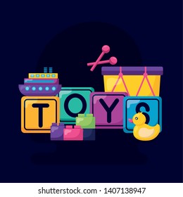 duck drum block boat cubes kids toys vector illustration