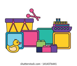 duck drum block boat cubes kids toys vector illustration