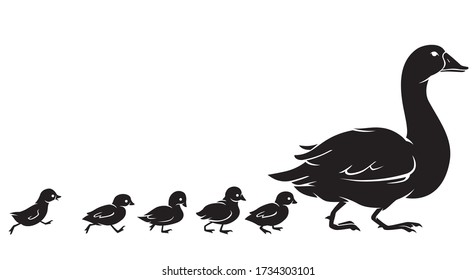 Duck and Duckling, Walking Silhouette