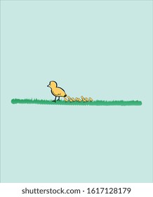 duck and ducklings on grass vector 