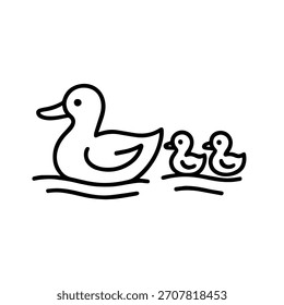 pato com patos ícone de linha vetorial em um fundo branco
Ícone de linha de vetor em um plano de fundo branco