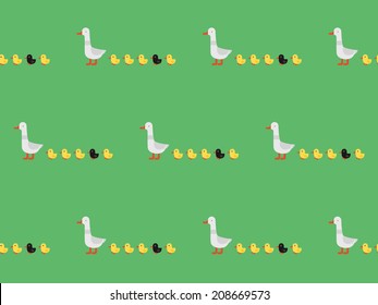 Duck with ducklings. Vector pattern.