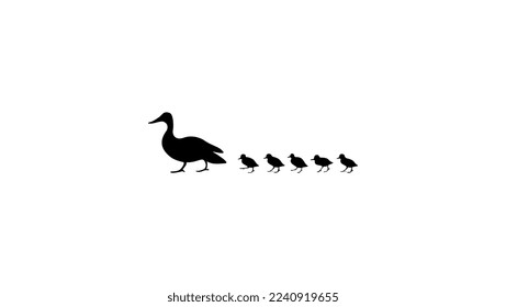 Duck and ducklings vector silhouette