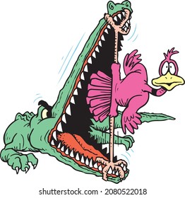 Duck Eating Wild Crocodile Vector

