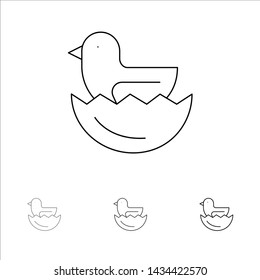 Duck, Egg, Easter Bold and thin black line icon set