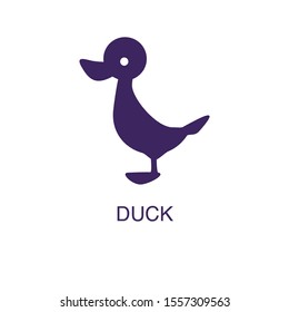 Duck element in flat simple style on white background. Duck icon, with text name concept