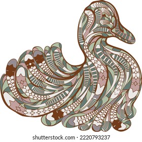 Duck Ethnic. Hand drawn decorative vector illustration. Color