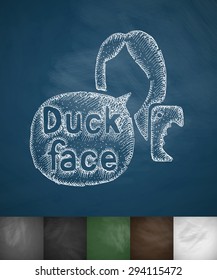 Duck face selfie icon. Hand drawn vector illustration. Chalkboard Design