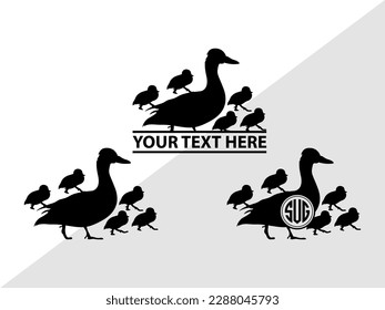 Duck Family Monogram Vector Illustration Silhouette