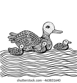  Duck family. Sketchy style.