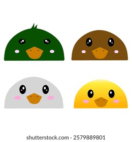 Duck family vector design. Cute design of a group of ducks. Set of farm animals. Collection of cute duck face vector cartoon