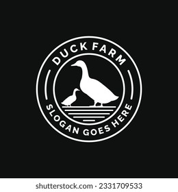 Logo-Design-Vektorgrafik des Entenbauernhofs. Viehlogo, Vektorgrafik