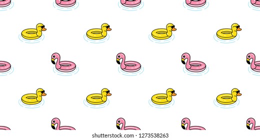 duck Flamingo seamless pattern vector swimming ring pool exotic bird tropical summer scarf isolated repeat wallpaper tile background cartoon illustration