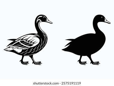 Duck Flat icon Set, Simple black silhouettes on a plain white background.