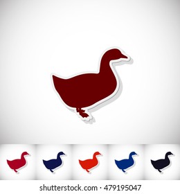 Duck. Flat sticker with shadow on white background. Vector illustration