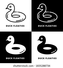 Duck Floaties Logo Vector. Swimming Party Icon Line And Glyph Style. Summer Beach Toy Symbol Illustration