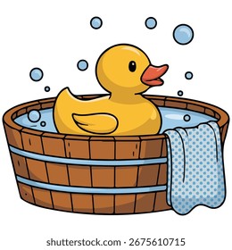 Pato flotando en cubo aislado Ilustración vectorial sobre fondo blanco