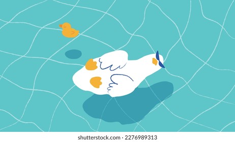 duck floating on the summer pool water illustration