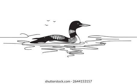 A duck is floating on the water - Continuous single line drawing vector illustration