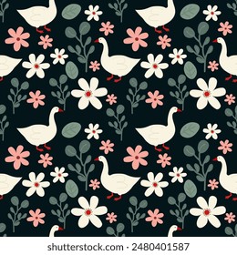 Duck and Flower vector ilustration seamless patern.Great for textile,fabric,wrapping paper,and any print.