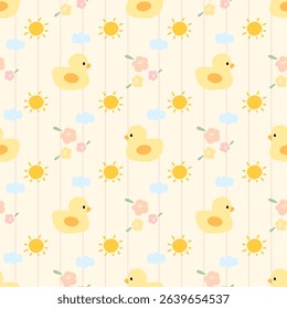 Duck Flowers on brown background,  fabric pattern , gift wrapping paper , seamless pattern 