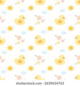 Duck Flowers on white background,  fabric pattern , gift wrapping paper , seamless pattern 