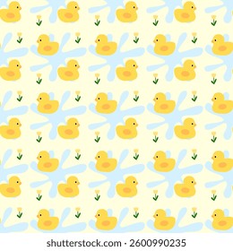 duck , flowers on yellow background , fabric pattern , gift wrap , seamless pattern