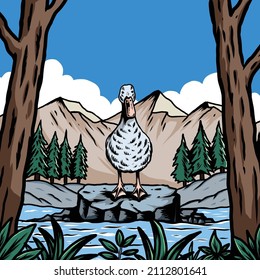 Pato en la ilustración del bosque