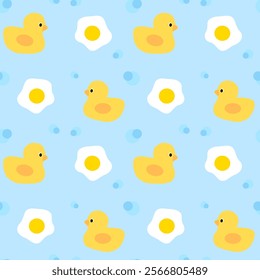 Duck, fried egg on blue background, fabric pattern, gift wrapping paper, notebook cover pattern , seamless pattern 