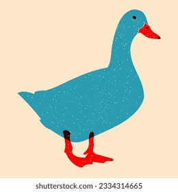 Duck, goose. Design for print, sticker, party decoration, logo, emblem, magazine prints or journal article, t-shirt design, poster. Vector illustration with Riso print effect