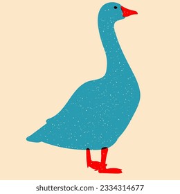 Ente, Gans. Design für Druck, Aufkleber, Partydekoration, Logo, Emblem, Zeitschriftenabdrücke oder Zeitschriftenartikel, T-Shirt-Design, Poster. Vektorgrafik mit Riso-Druckeffekt