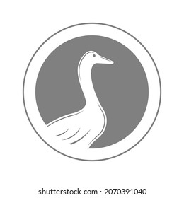 Duck or goose, gray round sign for design on white background, vector illustration
