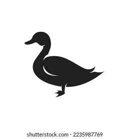 Silueta aislada de pato o ganso Granja Animal sobre ilustración vectorial de fondo blanco