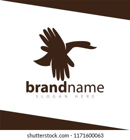 Duck With Hand Fly Logo Vector stock template