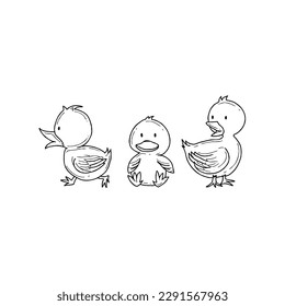 conjunto vectorial de ilustraciones de doodle de la mano del pato