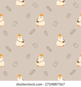 Duck hat bug cartoon so cute. On pencil eraser paper clip background. Pattern seamless vector illustration. 
