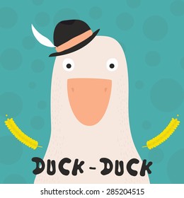 Duck  with hat old retro illustration, stock vector