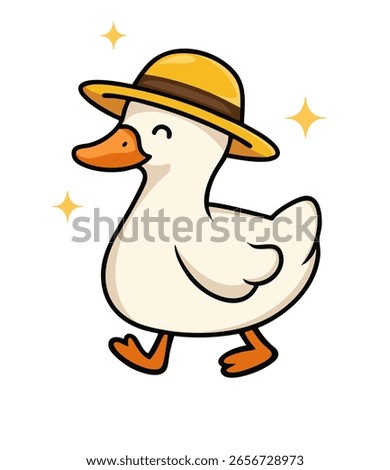  Duck with hat, playful bird, cute duck, walking duck, animal character