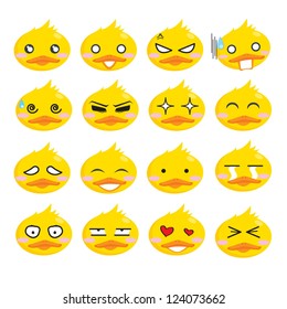 Duck Head in different facial expression Vector illustration set of duck emotion icons.