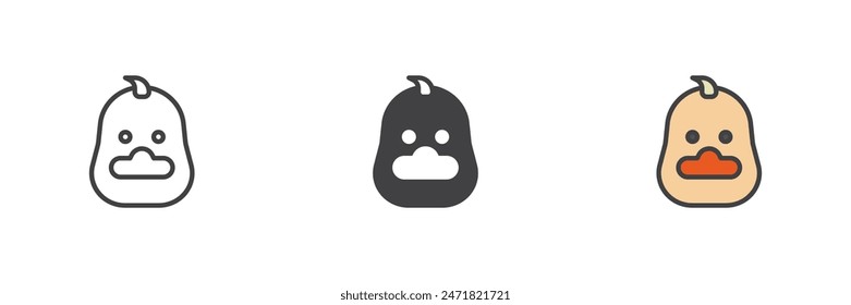 Duck head different style icon set. Line, glyph and filled outline colorful version, outline and filled vector sign. Symbol, logo illustration. Vector graphics